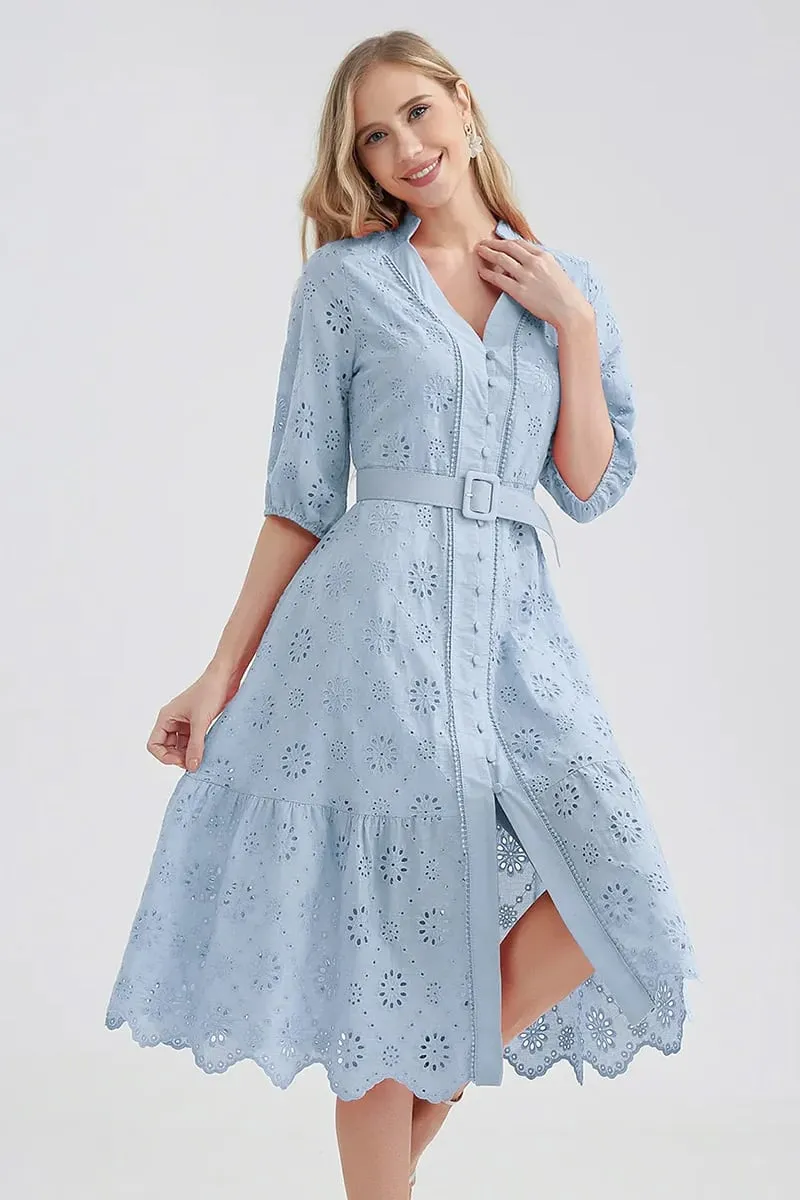 Vacation Romance Graceful Eyelet Midi Dress