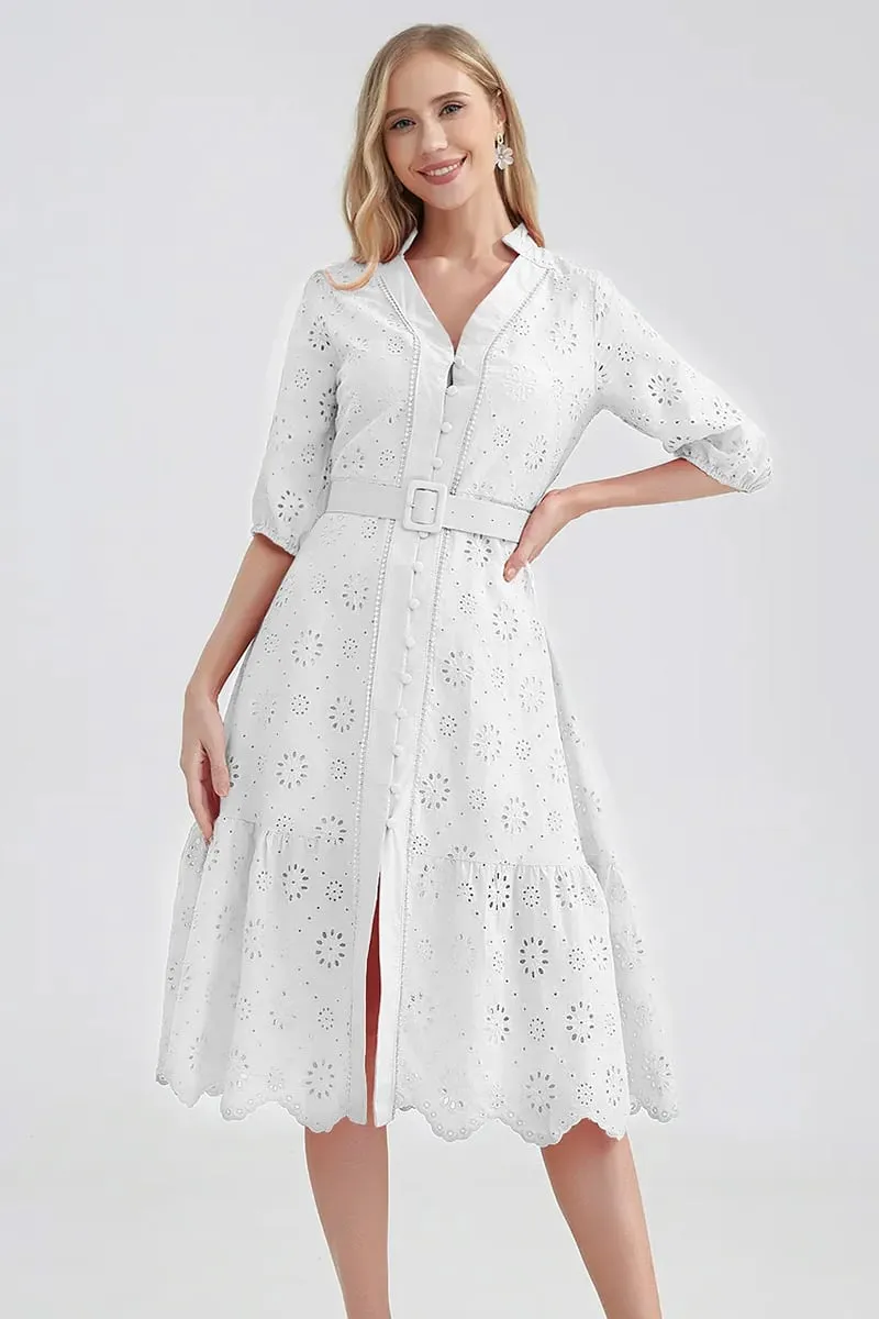 Vacation Romance Graceful Eyelet Midi Dress