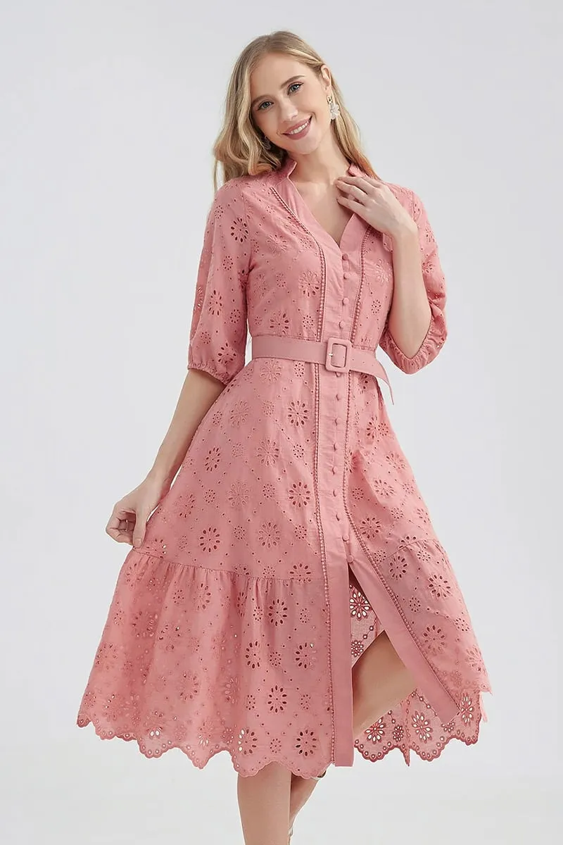 Vacation Romance Graceful Eyelet Midi Dress