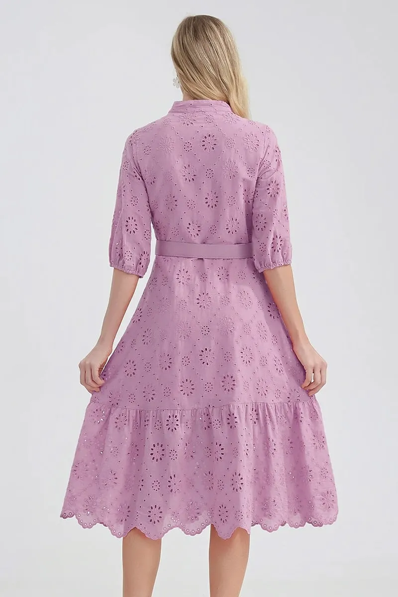 Vacation Romance Graceful Eyelet Midi Dress