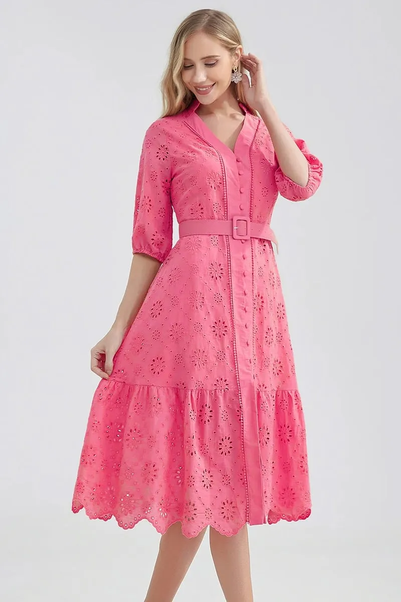 Vacation Romance Graceful Eyelet Midi Dress