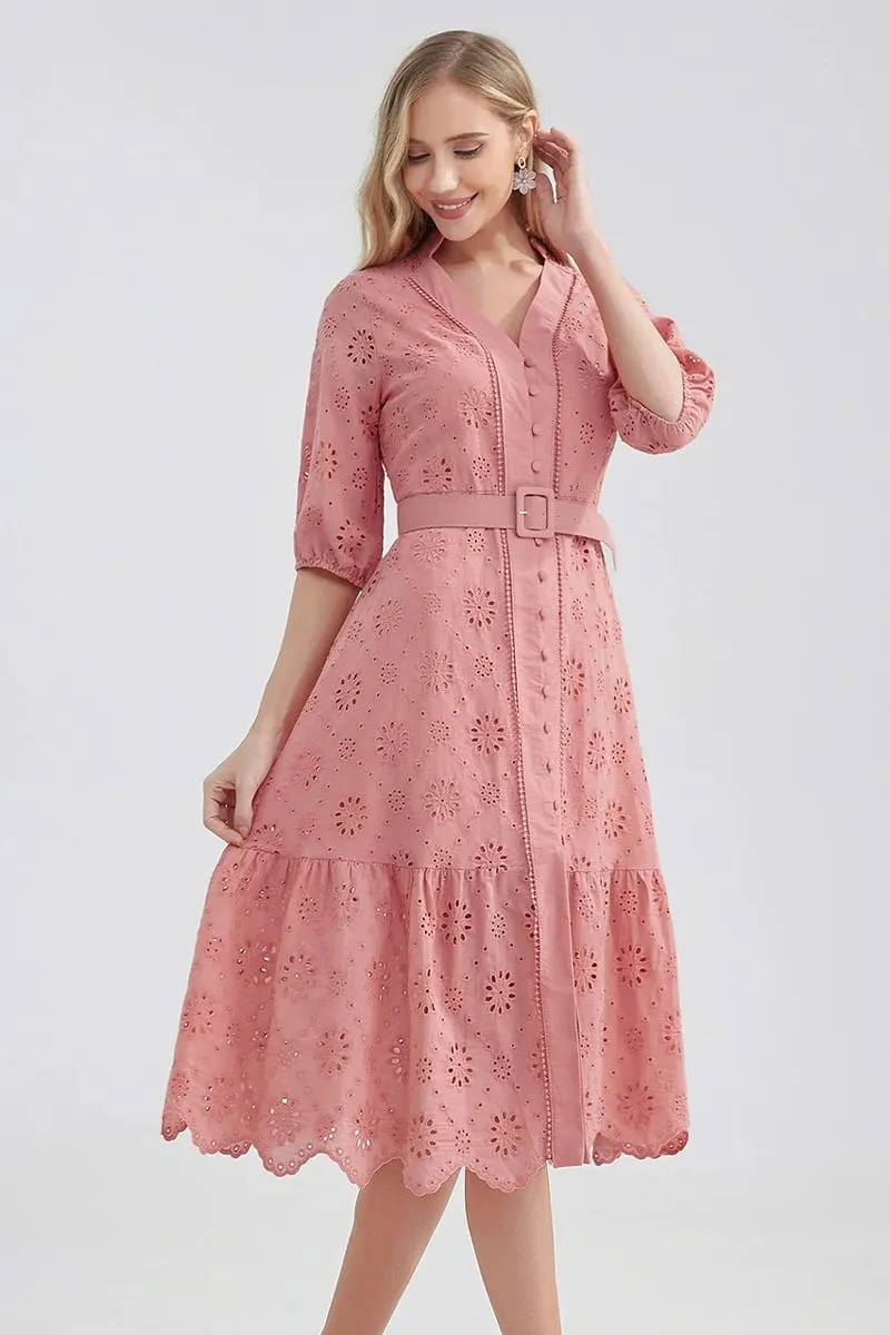 Vacation Romance Graceful Eyelet Midi Dress