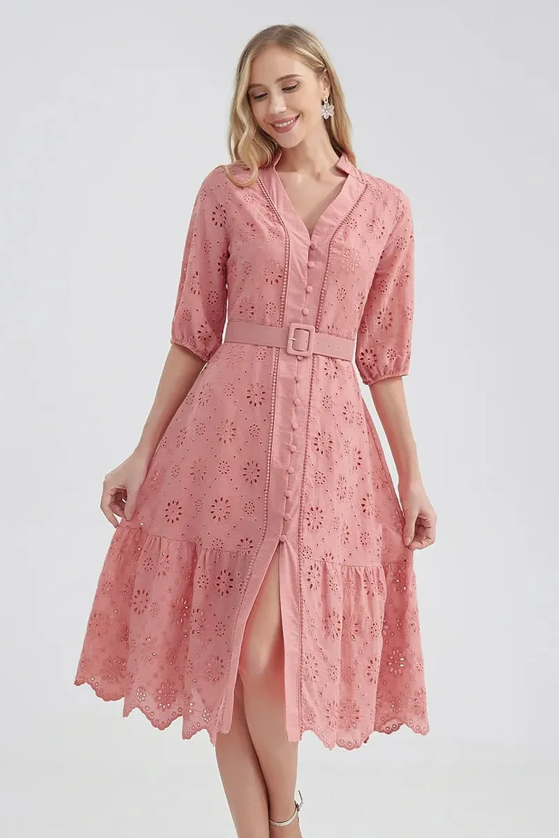 Vacation Romance Graceful Eyelet Midi Dress