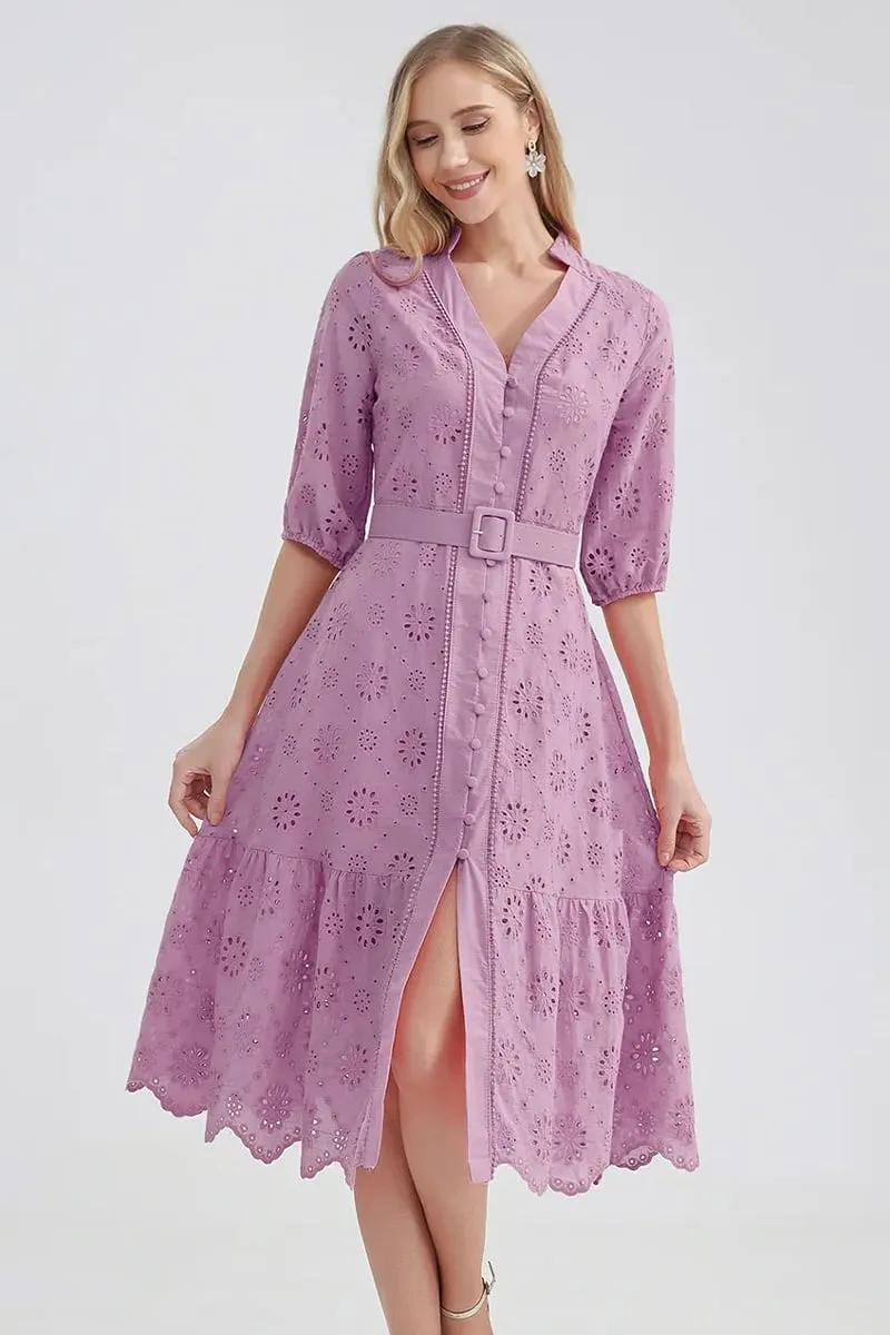 Vacation Romance Graceful Eyelet Midi Dress