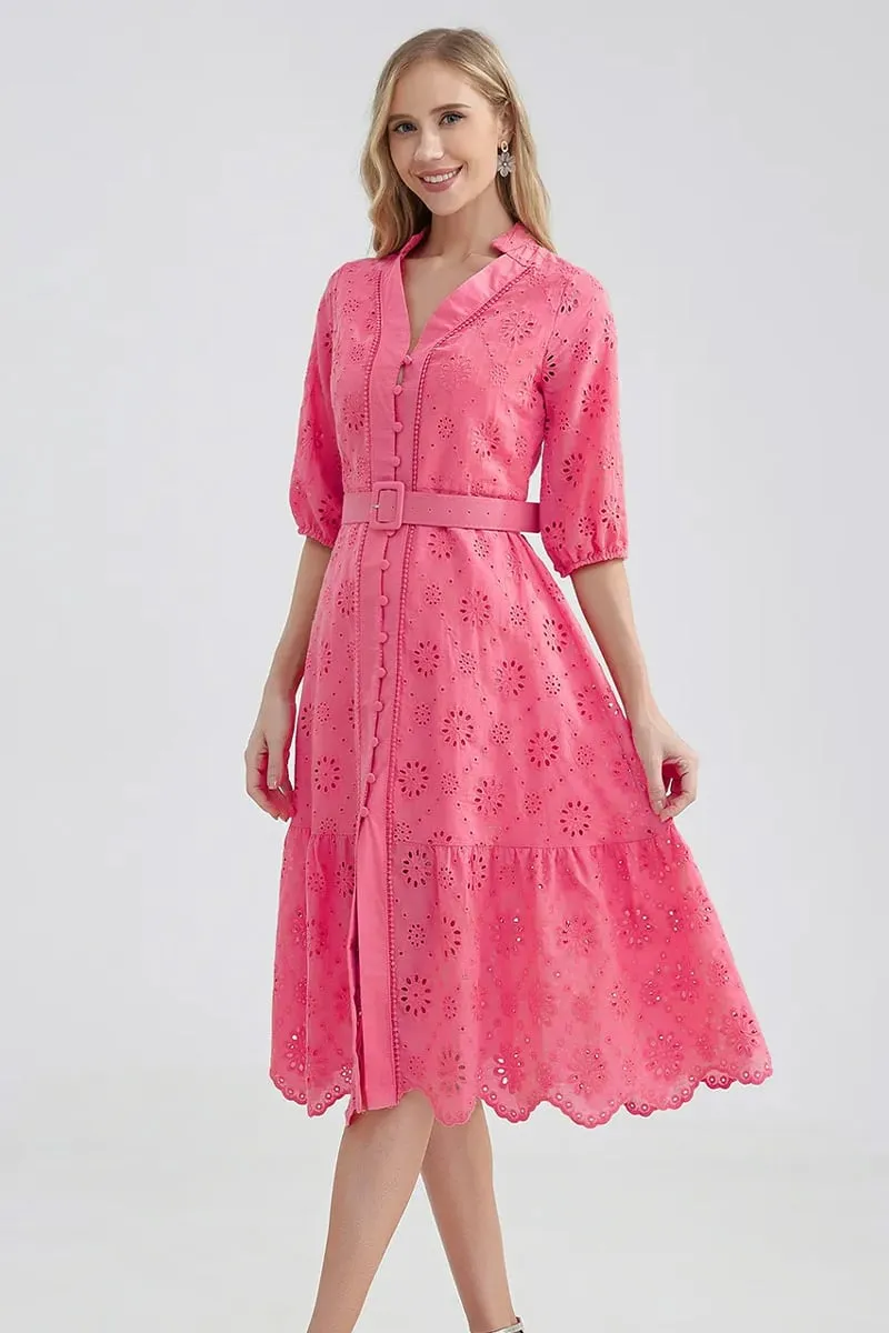 Vacation Romance Graceful Eyelet Midi Dress