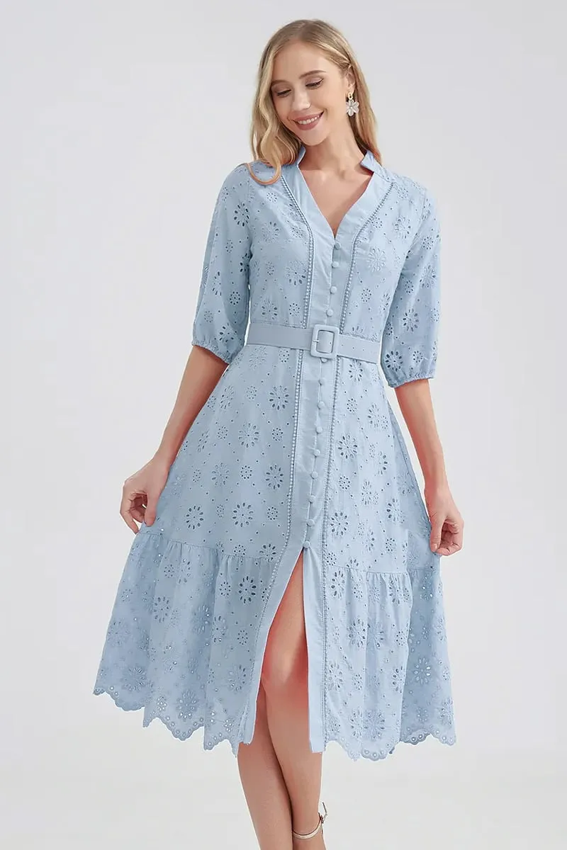 Vacation Romance Graceful Eyelet Midi Dress