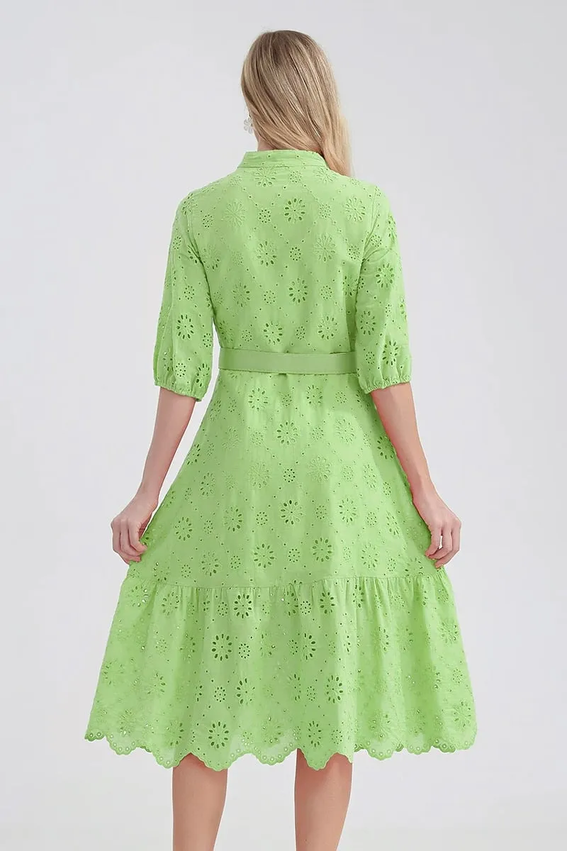 Vacation Romance Graceful Eyelet Midi Dress