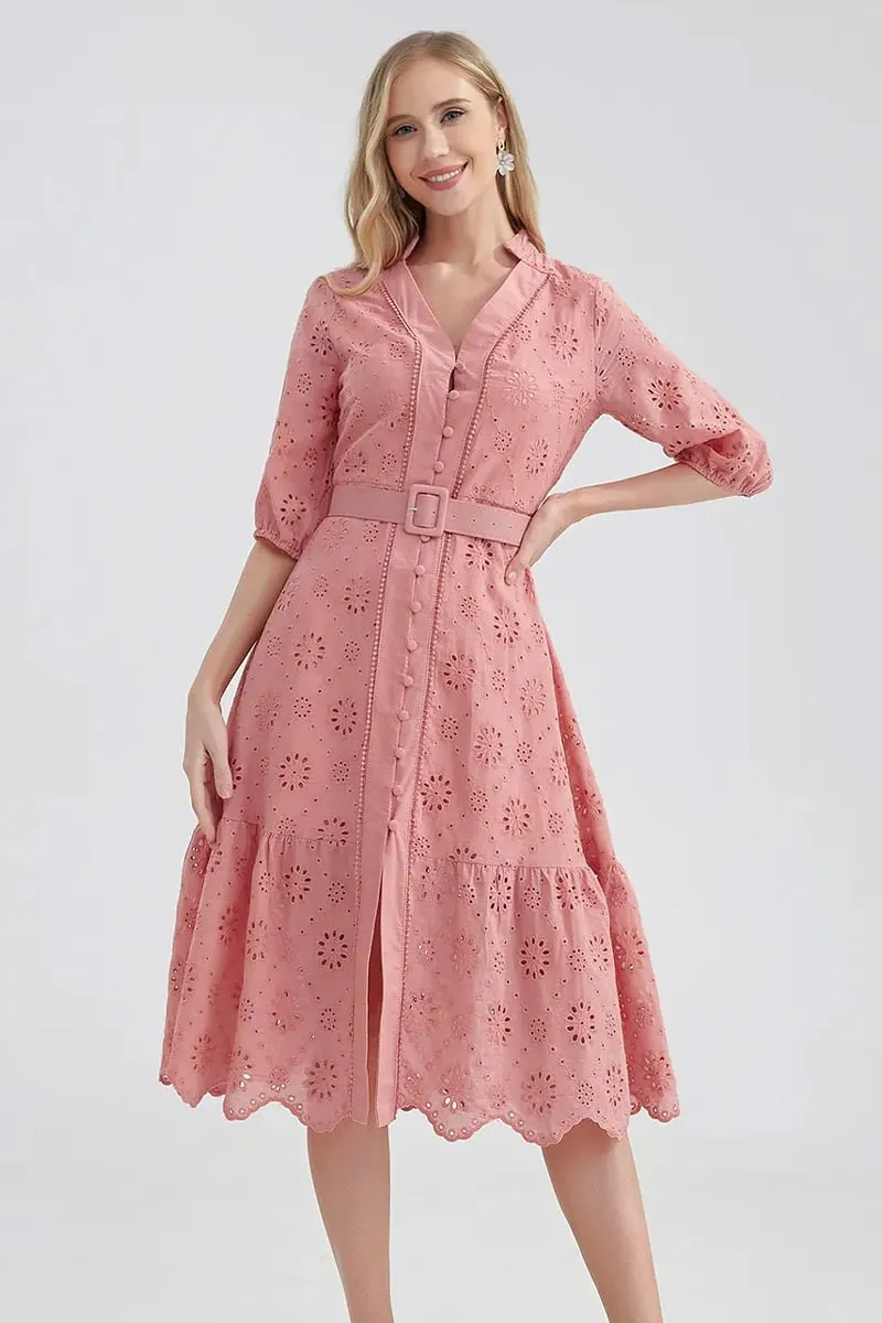 Vacation Romance Graceful Eyelet Midi Dress