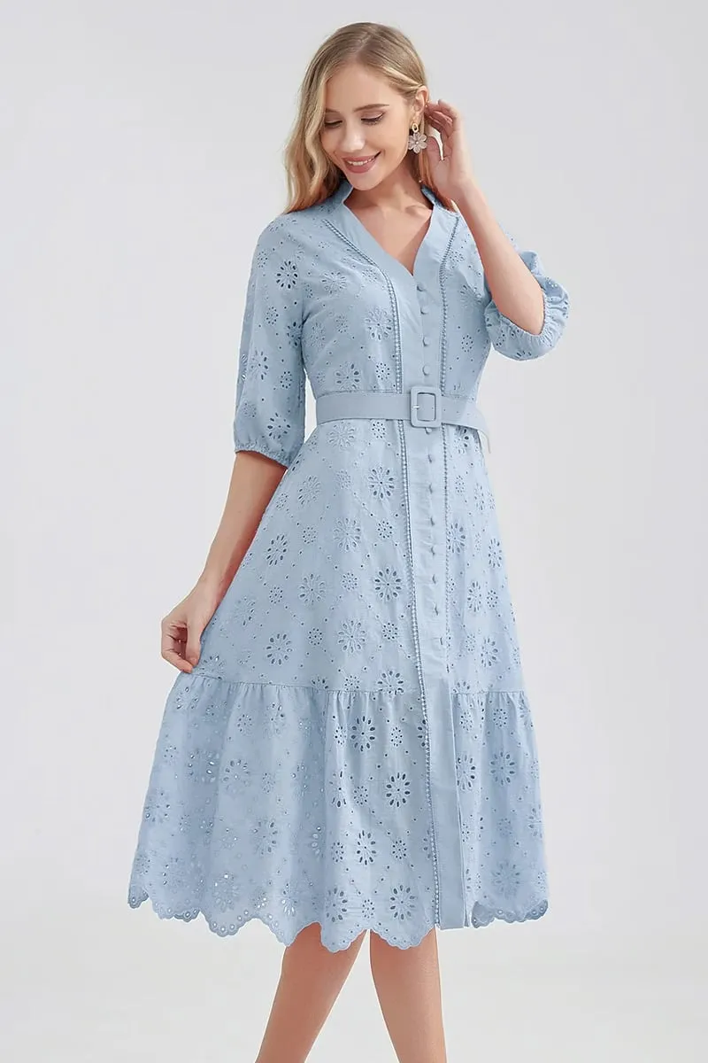 Vacation Romance Graceful Eyelet Midi Dress