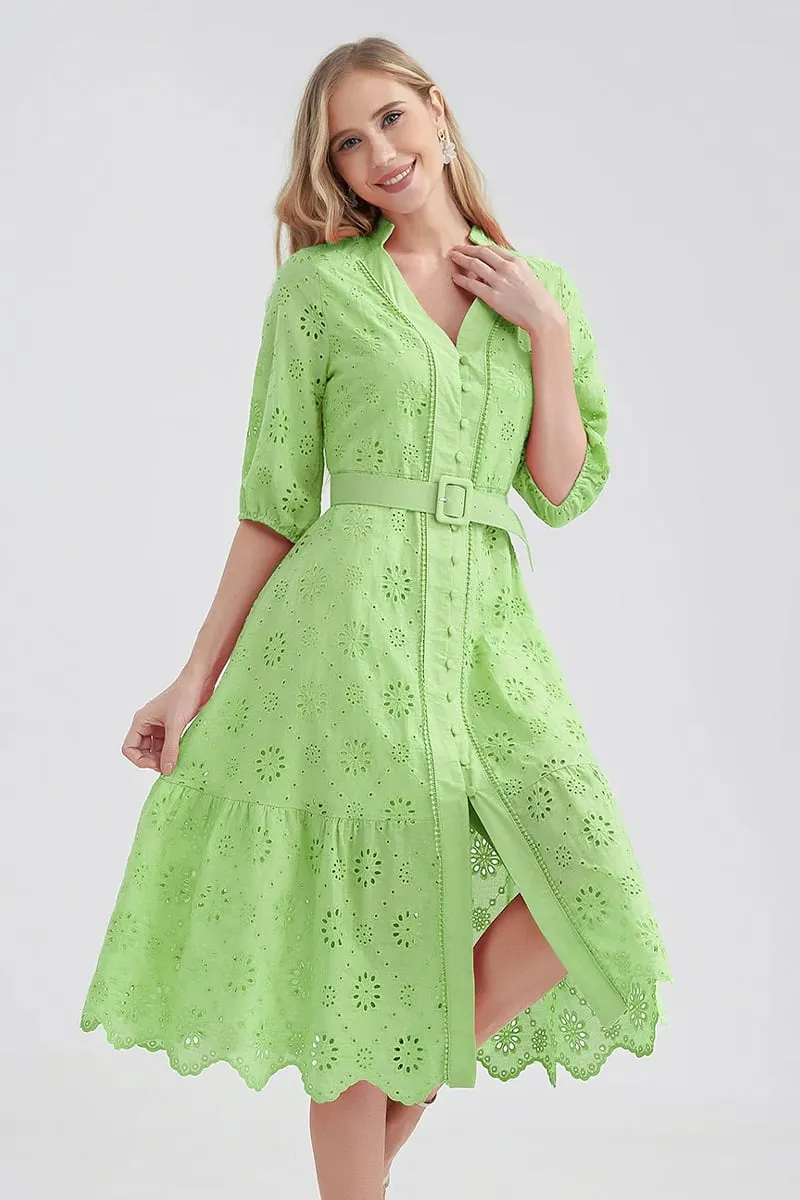 Vacation Romance Graceful Eyelet Midi Dress