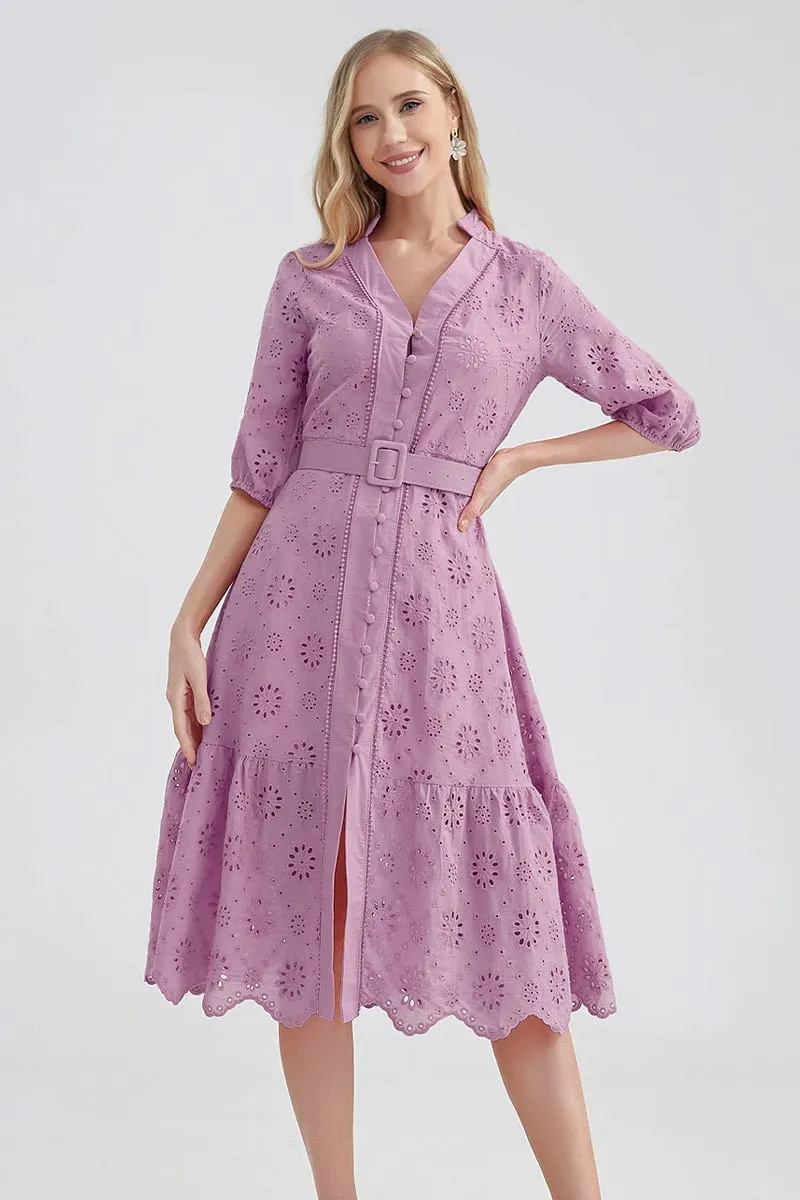 Vacation Romance Graceful Eyelet Midi Dress