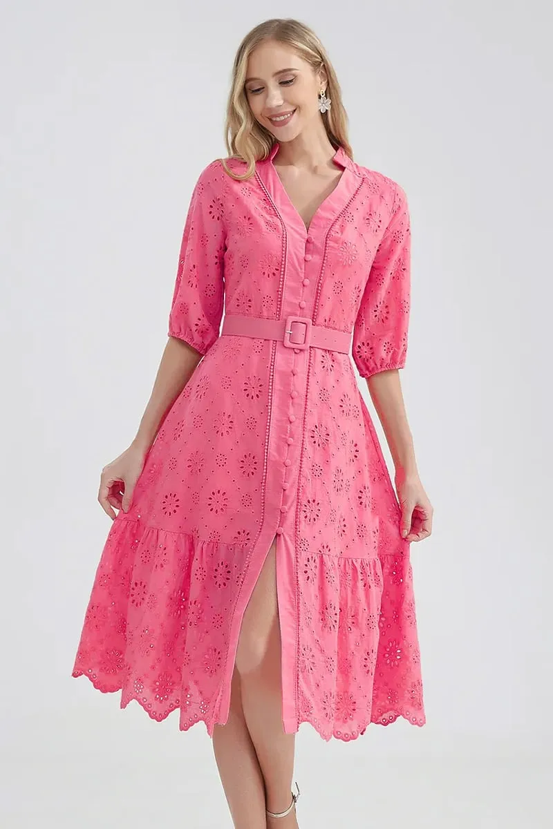 Vacation Romance Graceful Eyelet Midi Dress