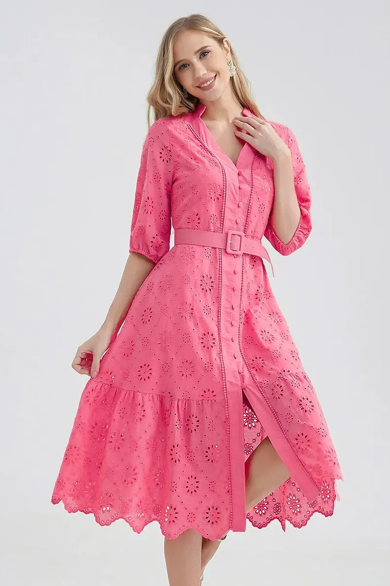 Vacation Romance Graceful Eyelet Midi Dress