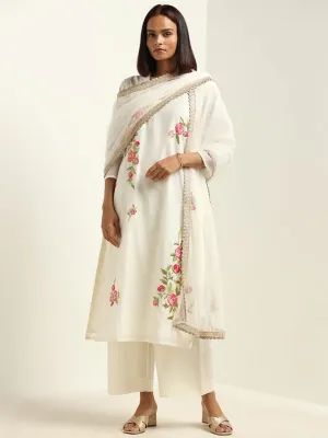 Vark White Kurta, Palazzos & Dupatta Set