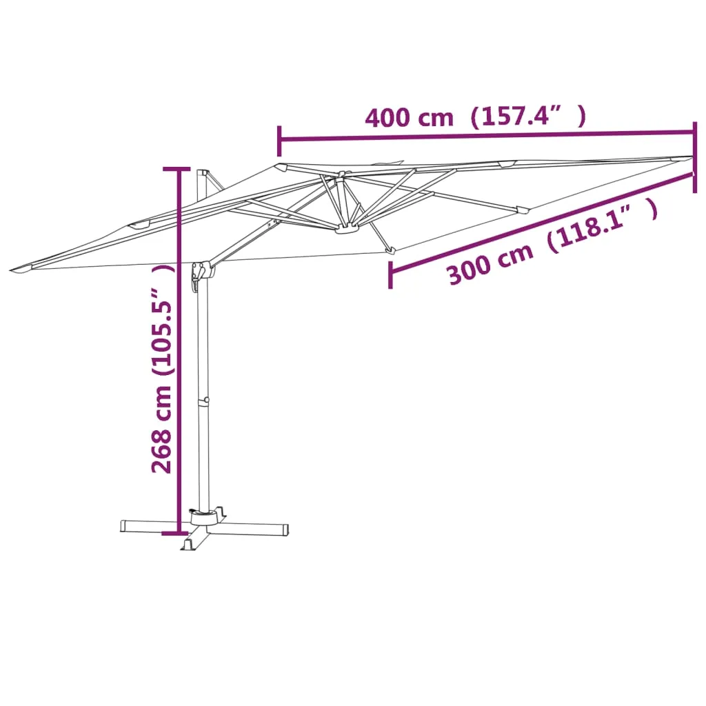 vidaXL Cantilever Garden Parasol with Aluminium Pole Terracotta 400x300 cm