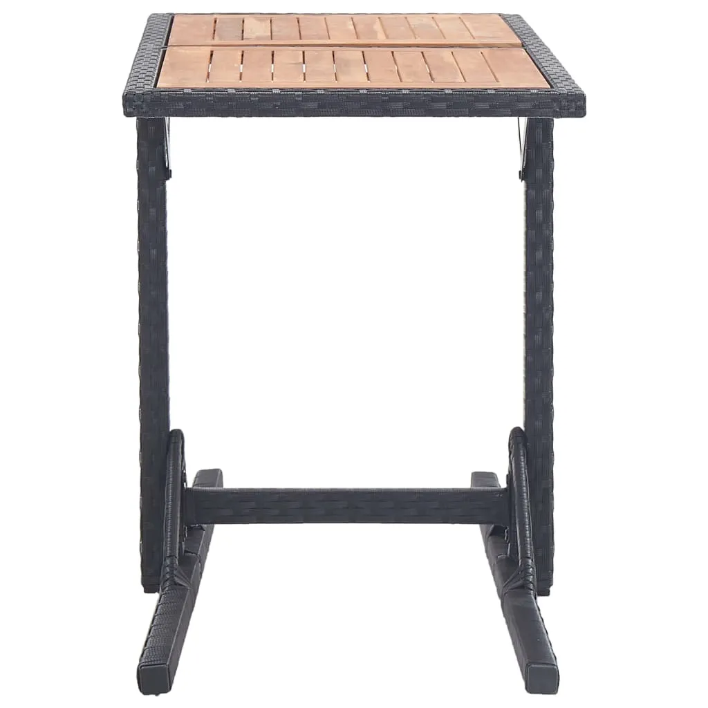 vidaXL Garden Table Black Solid Acacia Wood and Poly Rattan