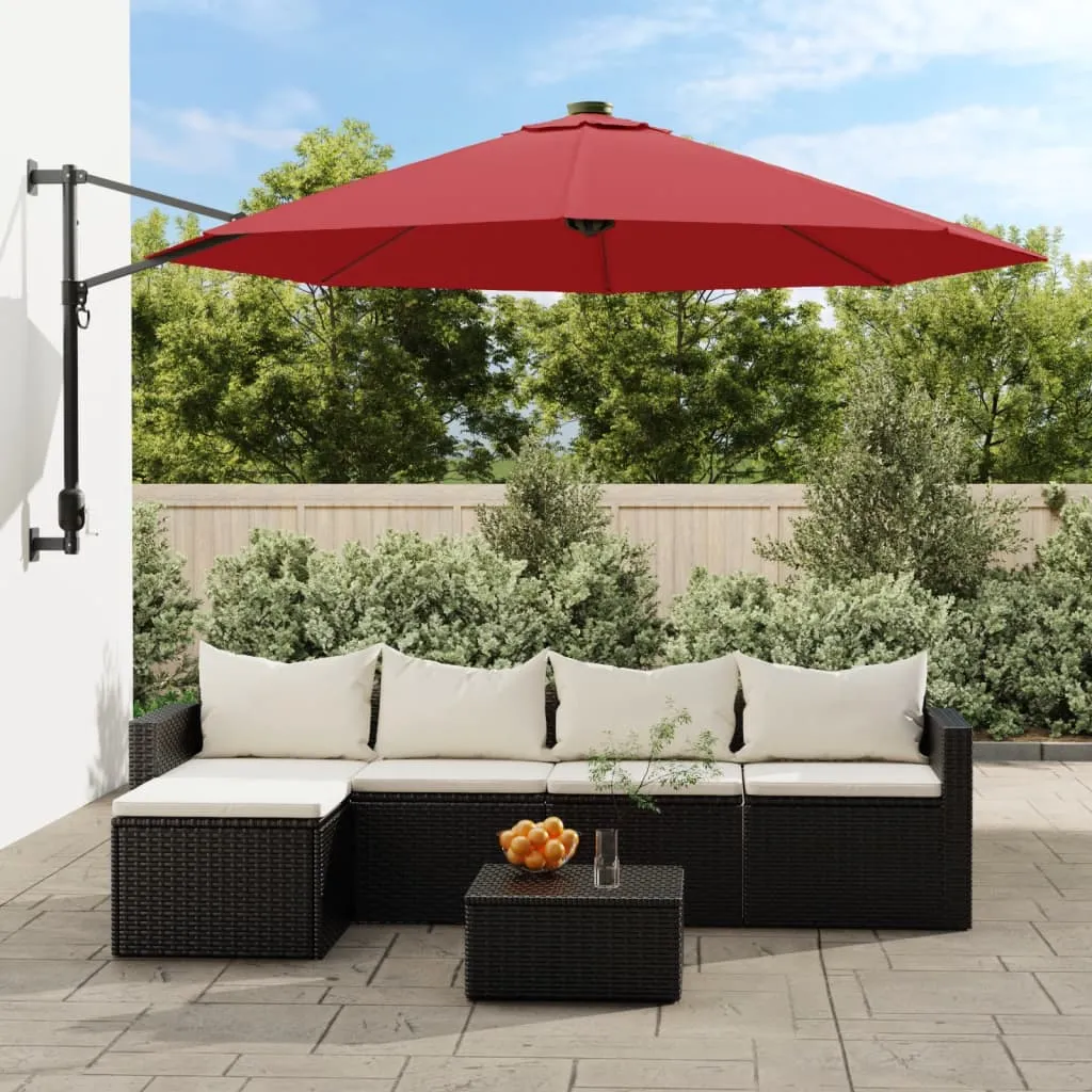 vidaXL Wall-mounted Parasol with LEDs Bright Red 290cm