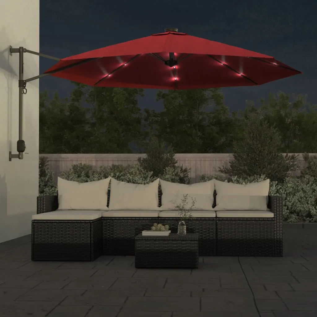 vidaXL Wall-mounted Parasol with LEDs Bright Red 290cm