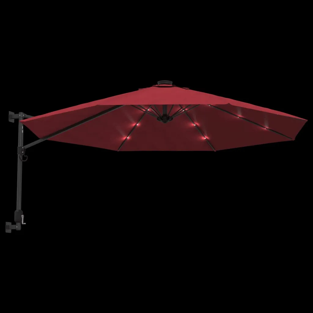 vidaXL Wall-mounted Parasol with LEDs Bright Red 290cm