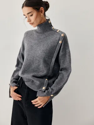 Vintage Buttoned Graceful Turtleneck Sweater