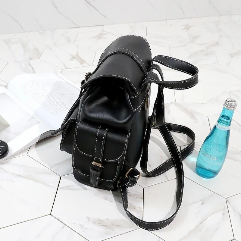 Vintage Drawstring Backpack Black Shoulder Bag