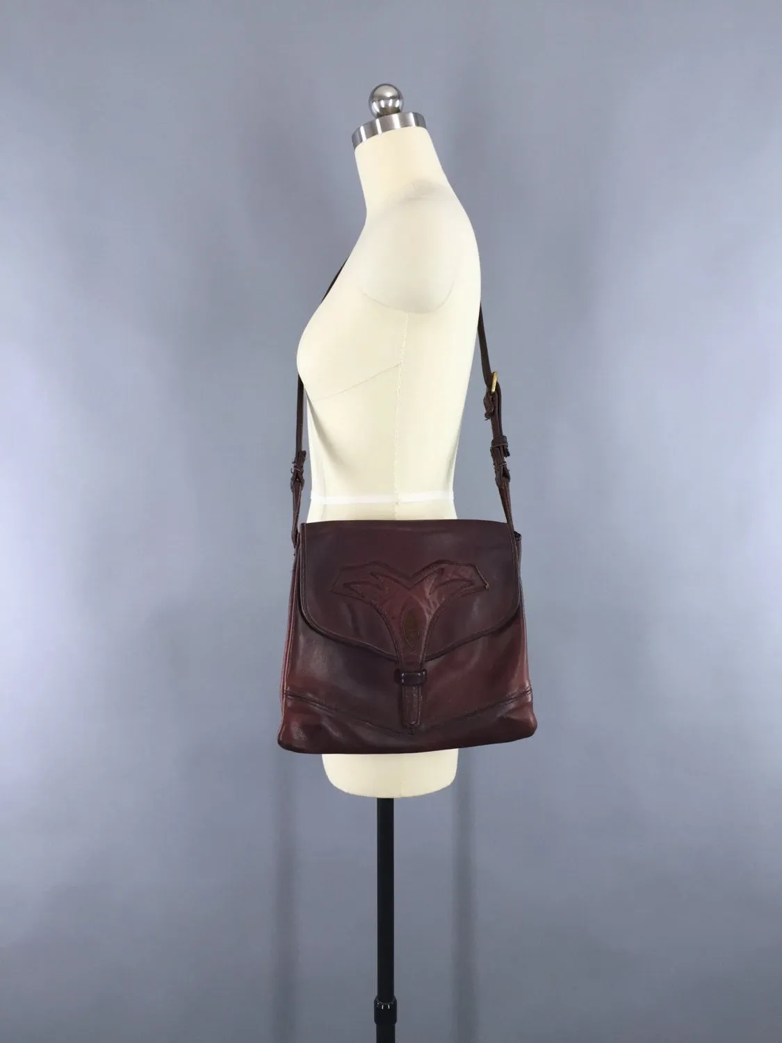 Vintage Leather Handbag / 1960s-70s Shoulder Crossbody Purse