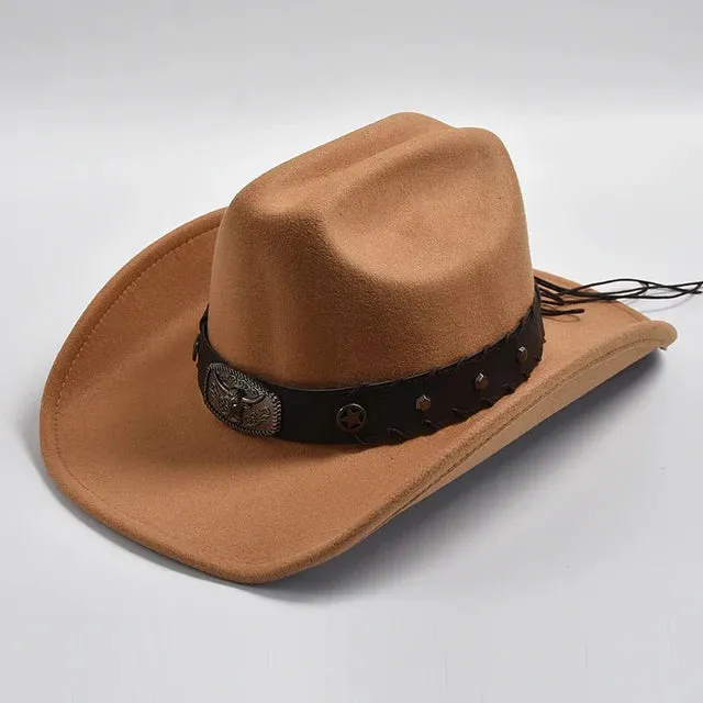 Vintage Wide Brim Artificial Wool Cowboy Hat