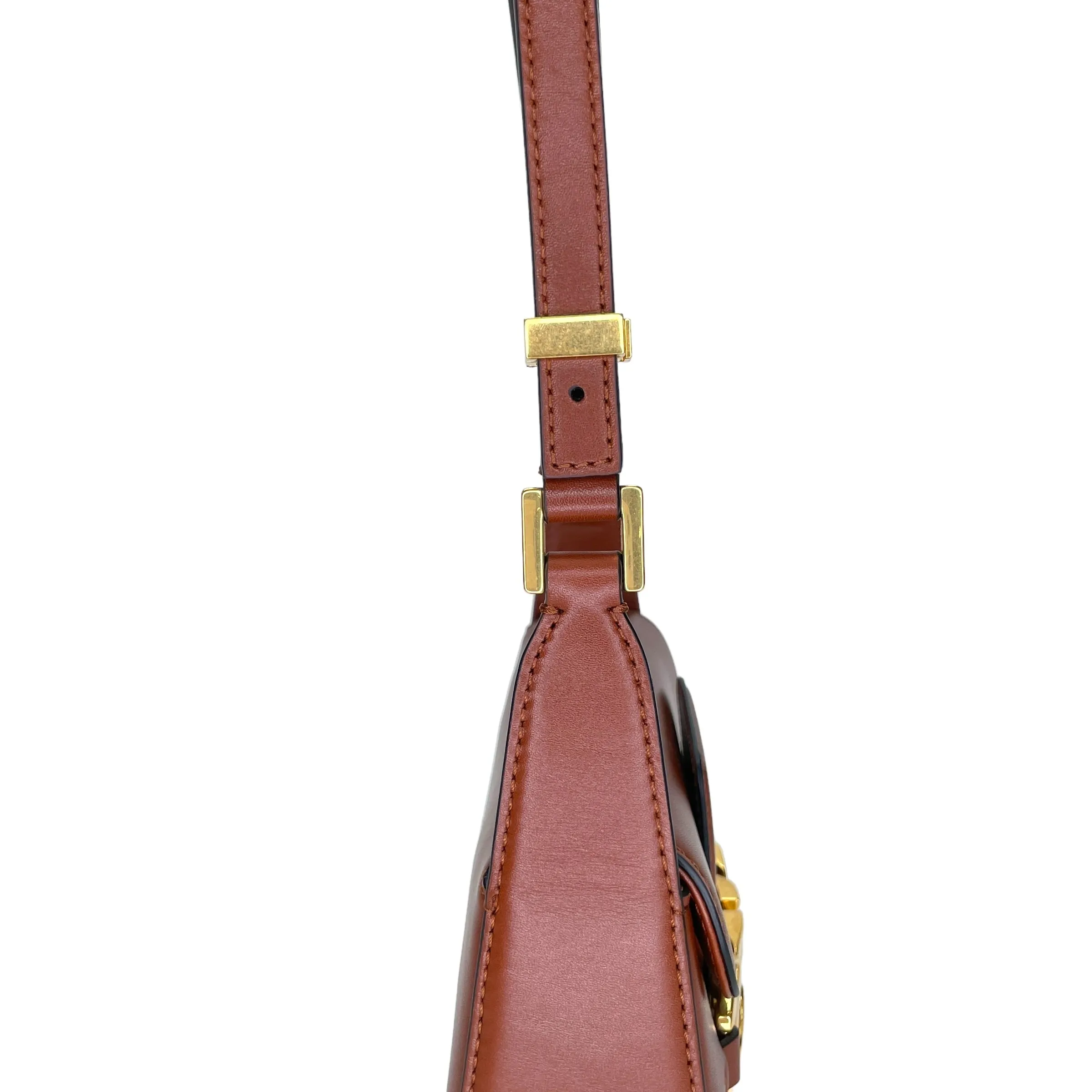 VLogo Chain Small Brown Shoulder Bag in Calfskin, Gold hardware