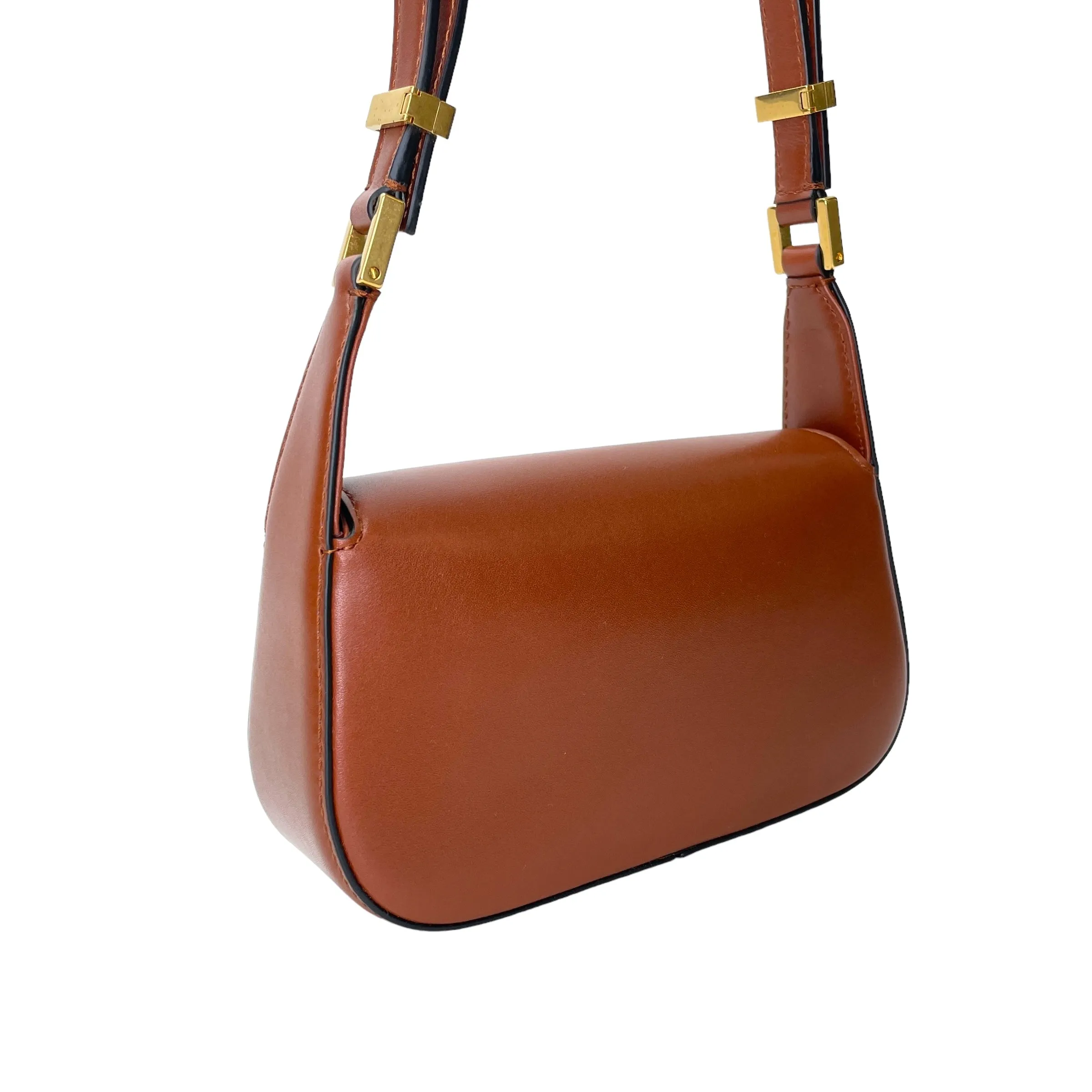 VLogo Chain Small Brown Shoulder Bag in Calfskin, Gold hardware