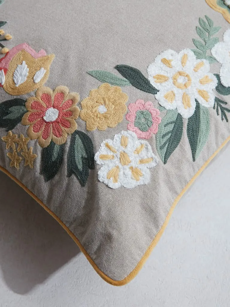 Westside Home Multi Floral Wreath Embroidered Cushion Cover