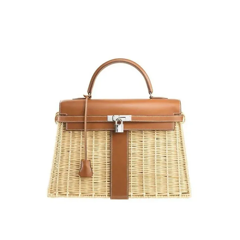 Womens Design Bamboo Flap HandBag