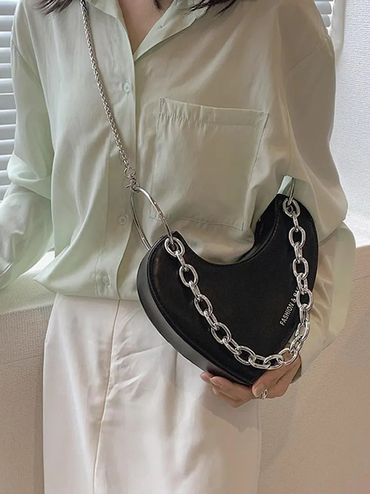 Women's PU Chain Heart Shoulder Bag