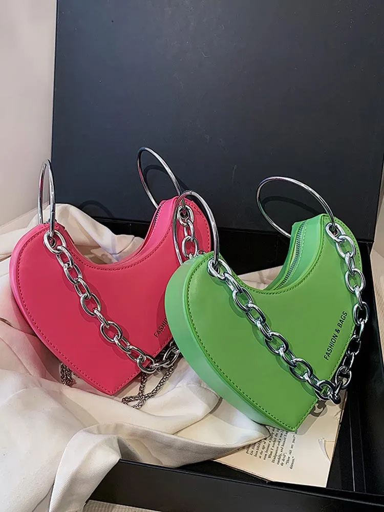 Women's PU Chain Heart Shoulder Bag