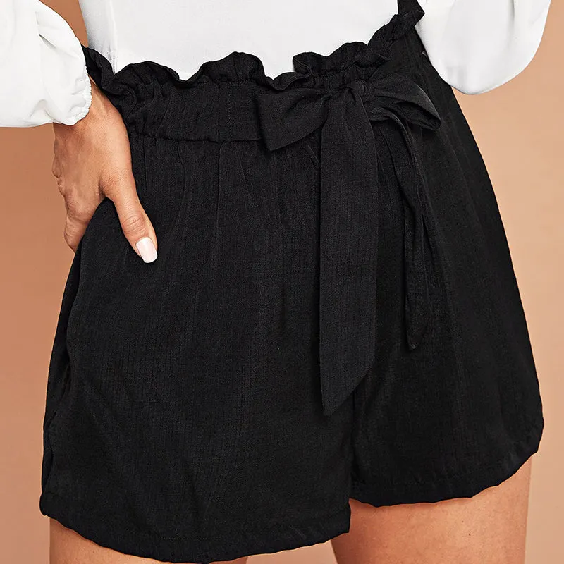 Women's Summer Casual Polyester Mid-Waist Shorts With Ruffles