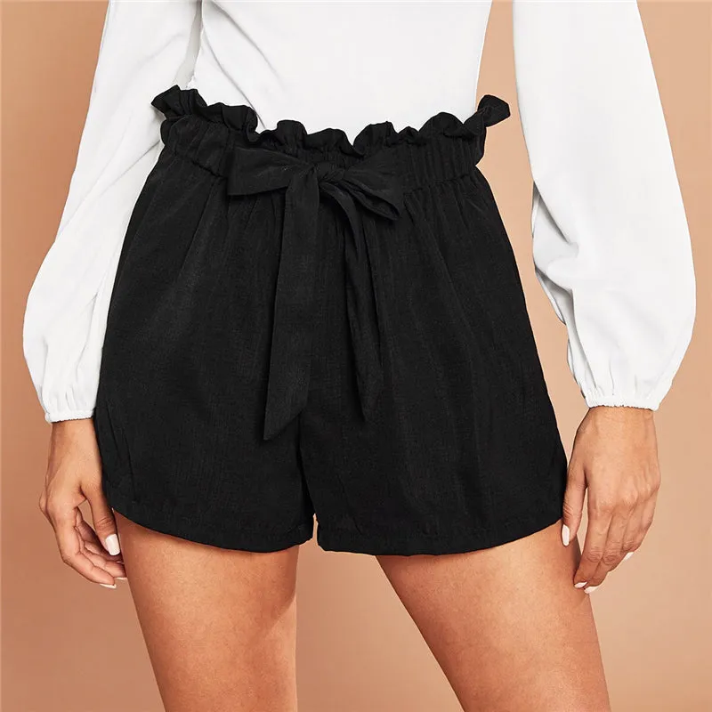 Women's Summer Casual Polyester Mid-Waist Shorts With Ruffles