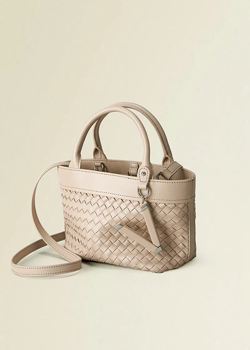 Woven Leather Convertible Tote Crossbody Bag