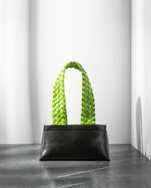 Woven Strap Leather Baguette Shoulder Bag