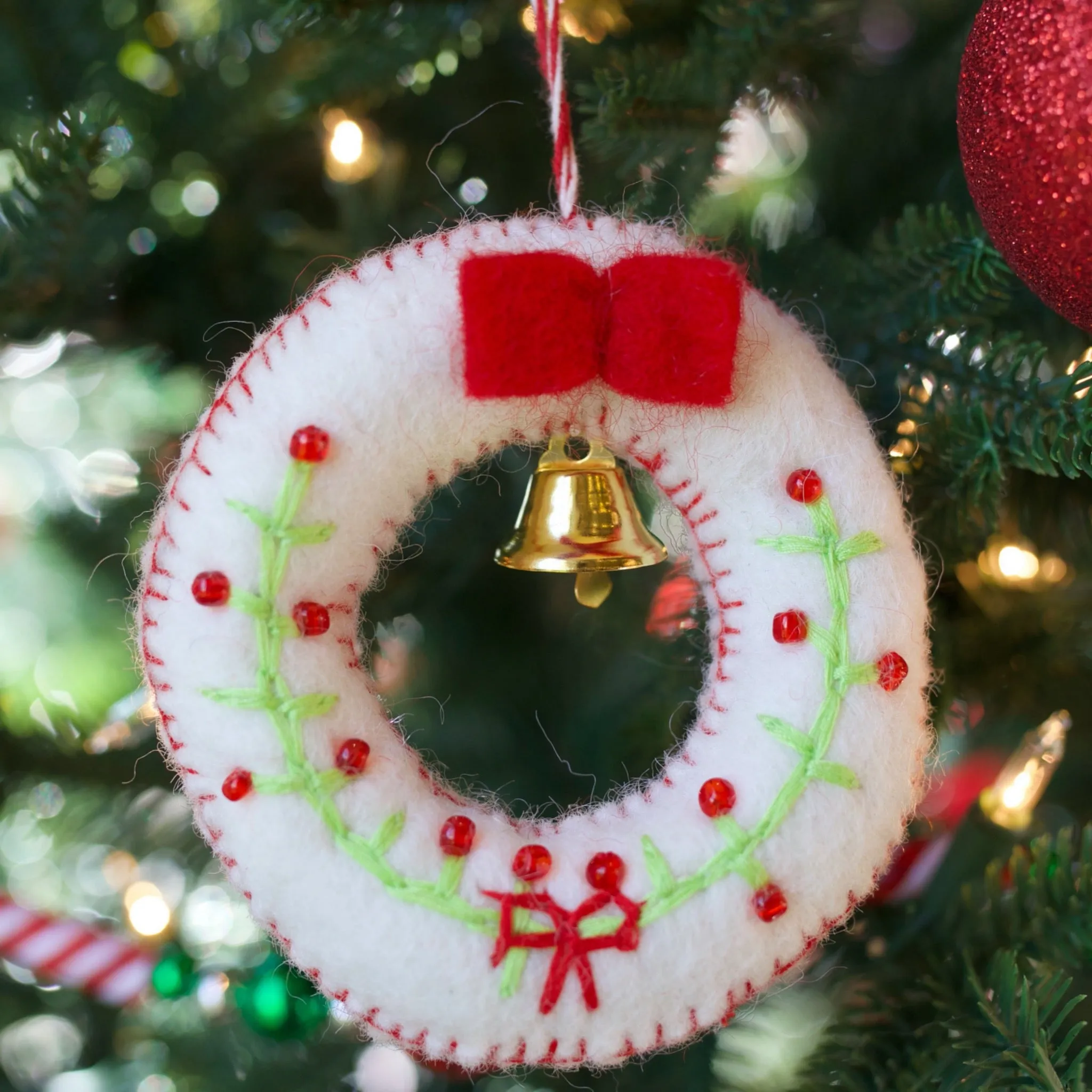 Wreath with Bell Ornament, Felt Wool