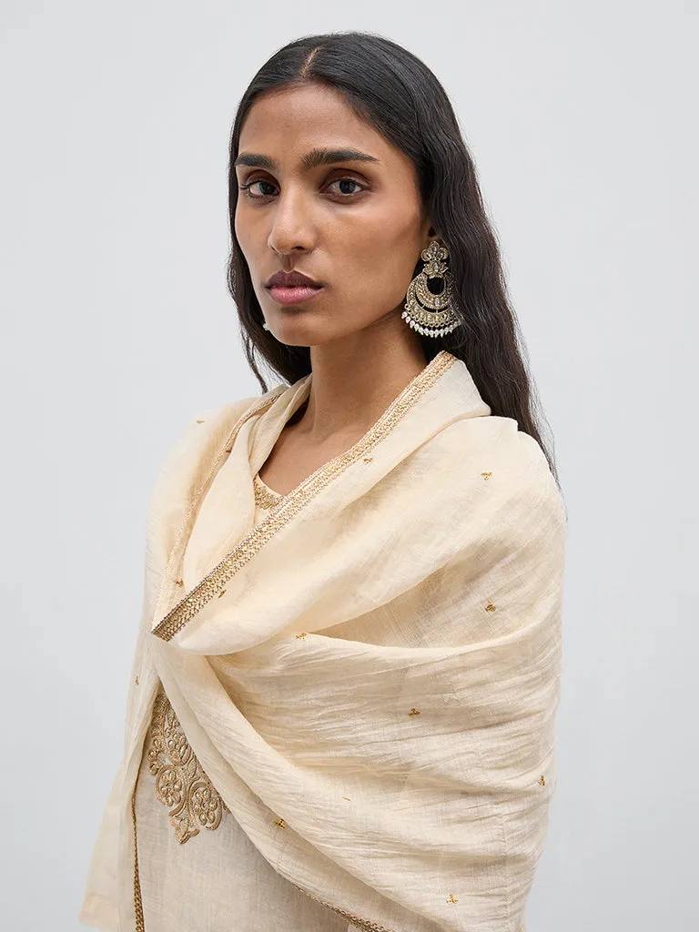 Zuba Beige Blended-Silk Embellished Dupatta